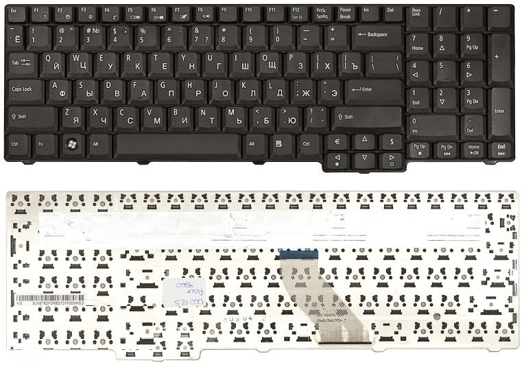 Клавиатура для ноутбука Acer ASPIRE 9400 ЧЕРНАЯ RU ZK2, ZR6, NSK-AFC2R, NSK-AFE0R, NSK-AFF0R, NSK-AF30R, NSK-AFR0R, NSK-AFU0R, NSK-AFT0R, 9J.N8782.R0R, 9J.N8782.C2R, 9J.N8782.E0R, 9J.N8782.F0R МАТОВАЯ
