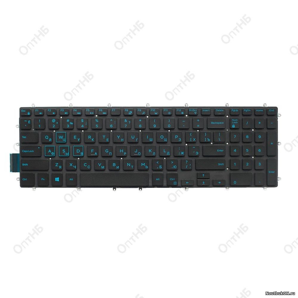 Клавиатура для ноутбука Dell Inspiron G3 15-5565, 15-5570, 15-7566, 17-5775, 15-3579, 15-3779, G5 15-5587 черная, без рамки, подсветка голубая