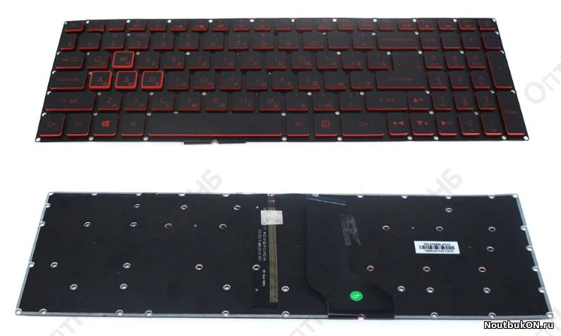 Клавиатура для ноутбука Acer Nitro AN515-51, AN515-52, AN515-53 n17c1 черная, кнопки красные, с подсветкой, без рамки