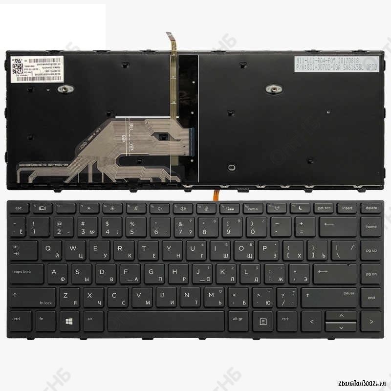 Клавиатура для ноутбука HP Probook 430 G5, 440 G5, 445 G5 черная, с рамкой, с подсветкой