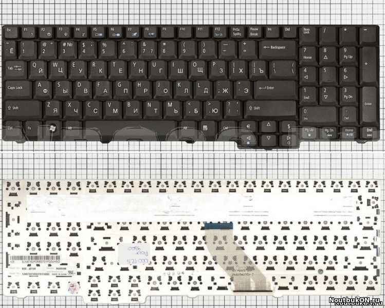 Клавиатура для ноутбука Acer ASPIRE 9400 RU ZK2, ZR6, NSK-AFC2R, NSK-AFE0R, NSK-AFF0R, NSK-AF30R, NSK-AFR0R, NSK-AFU0R, NSK-AFT0R, 9J.N8782.R0R, 9J.N8782.C2R, 9J.N8782.E0R, 9J.N8782.F0R черная ГЛЯНЕЦ