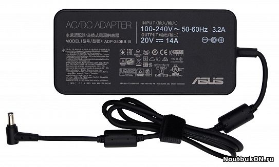 Блок питания Asus 6.0x3.7мм, 280W (20V, 14A) без сетевого кабеля (тип подключения - трапеция), ORG (slim type)