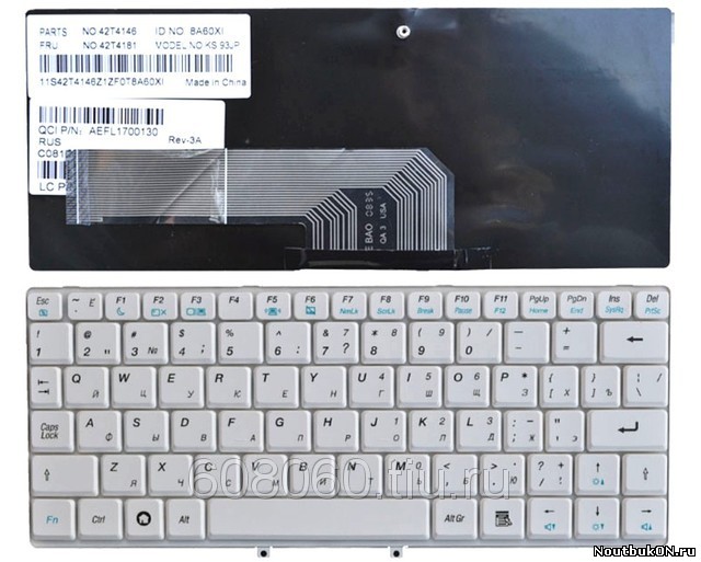 Клавиатура для нетбука Lenovo S9, S10 белая 25-008151, 25008151, AEQA1ST7011, 25-007975, 25-007999, 25-008121, 25-008128, 25-008442, 42T4224, 42T4231, 42T4259, 42T4266, AEQA1STU010, AEQA3STU010, MP-08
