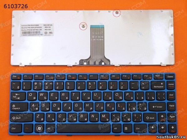 Клавиатура для ноутбука Lenovo Z370, Lenovo Z470, Lenovo B470, Lenovo G470, Lenovo V470 BLUE Frame Black 25-012663 9Z.N5TSW.B0G B6BSW 0G P/N 9Z.N5TSW.B0R 9Z.N5TSW.D01 9Z.N5TSW.C0R B6BSW B6DSW M