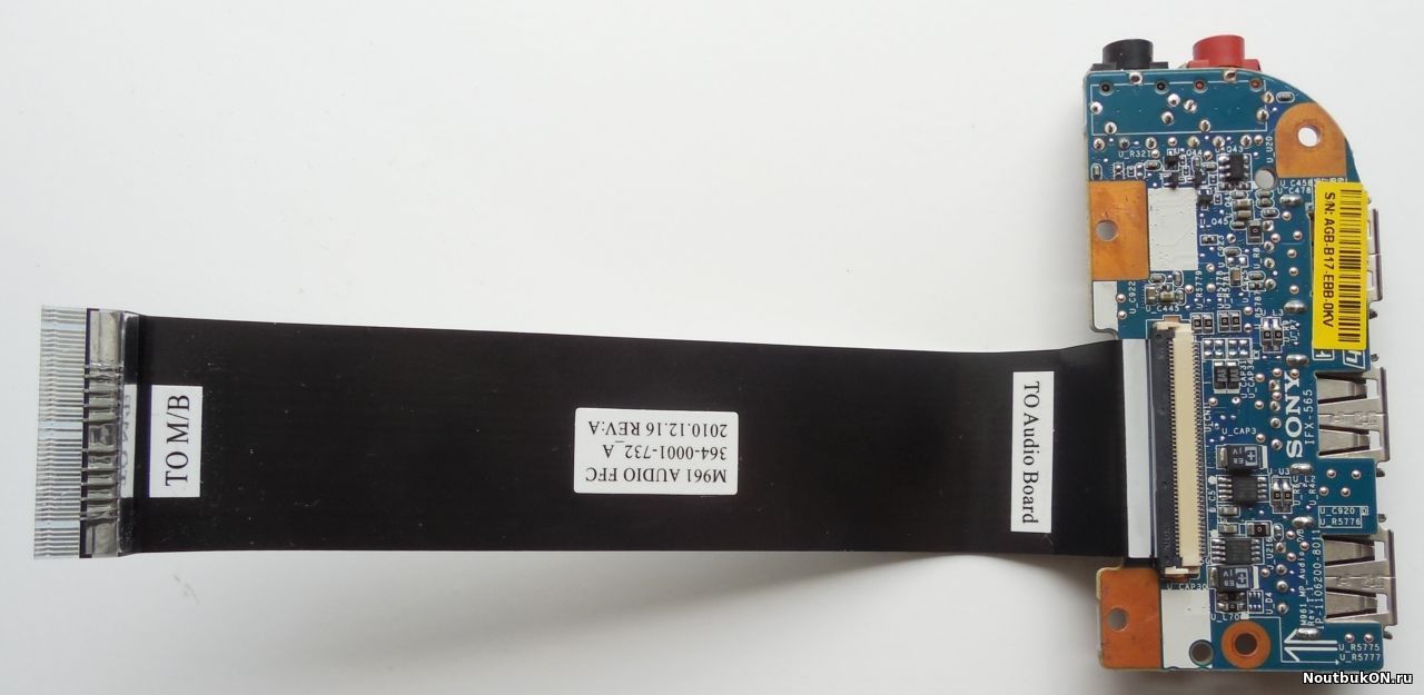 Плата AUDIO/USB разъёмов для ноутбука Sony VAIO PCG-61211V (VPCEA3S1R), PCG-61211M, VPCEA4S1E (364-0001-732_A, 1P-1106200-8011) два из трех разъема usb под восстановление или как донор шлейф в комплек