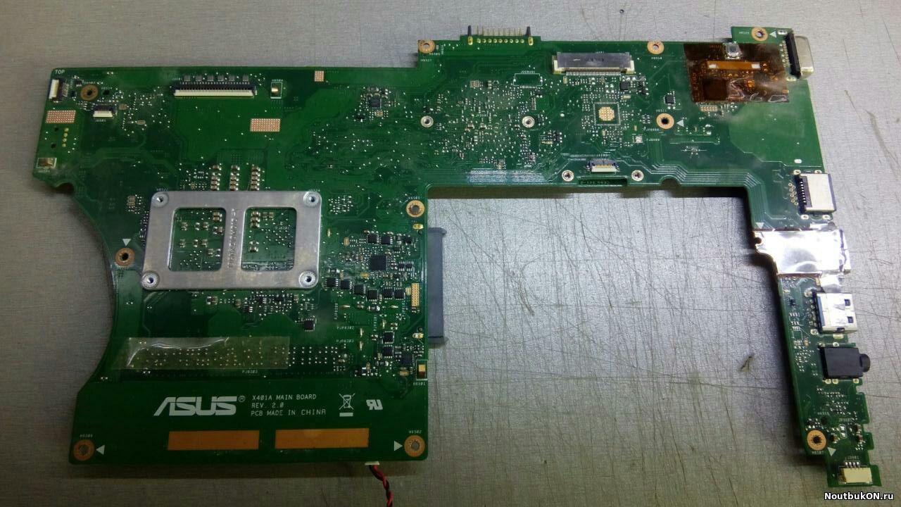 Материнская плата для ноутбука Asus X501 X401 X401A rev. 2.0 intel включается дает картинку выключается продается как донор все зашелки и крепления на месте